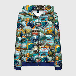 Толстовка 3D на молнии мужская Adventure stickers, цвет: 3D-синий