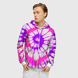 Толстовка 3D на молнии мужская Тай дай розовый с фиолетовым, цвет: 3D-белый — фото 2