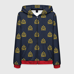 Мужская толстовка на молнии Желтый винтажный орнамент на темном синем