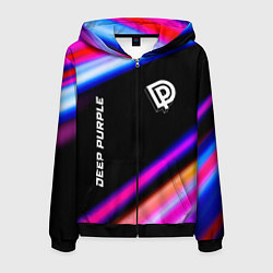 Толстовка 3D на молнии мужская Deep Purple neon rock lights, цвет: 3D-черный