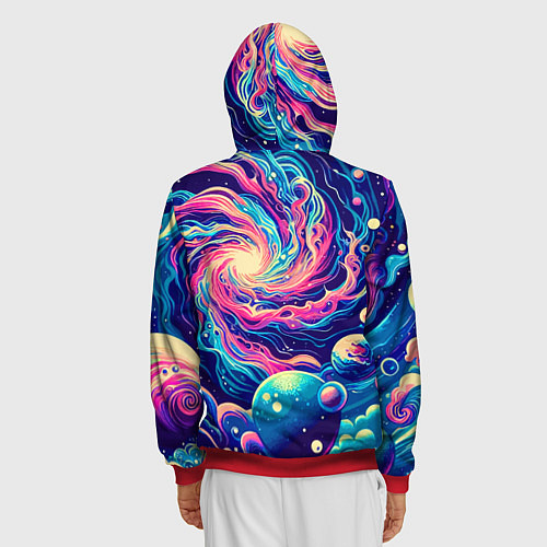 Мужская толстовка на молнии Разноцветный бескрайний космос - нейросеть / 3D-Красный – фото 4