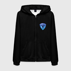 Толстовка 3D на молнии мужская Tesla logo neon, цвет: 3D-черный