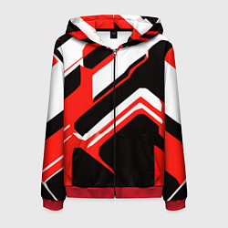Мужская толстовка на молнии Бело-красные линии на чёрном фоне
