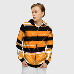 Толстовка 3D на молнии мужская Чёрно-белые полосы на оранжевом фоне, цвет: 3D-черный — фото 2
