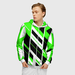 Толстовка 3D на молнии мужская Black and green stripes on a white background, цвет: 3D-белый — фото 2