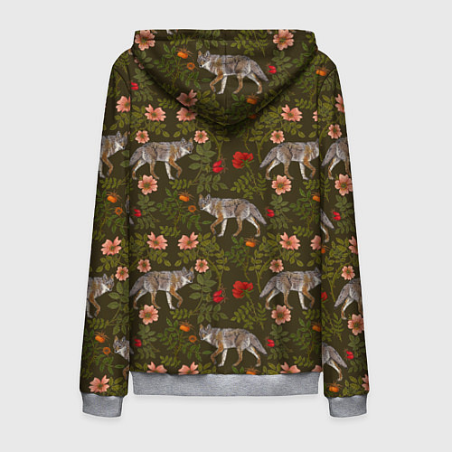 Мужская толстовка на молнии Волки и шиповник / 3D-Меланж – фото 2