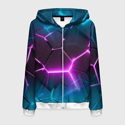 Мужская толстовка на молнии Голубые и розовые неоновые плиты в разломе