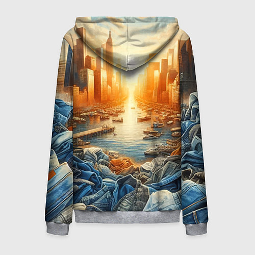 Мужская толстовка на молнии Нью-Йорк с джинсовыми берегами - нейросеть / 3D-Меланж – фото 2