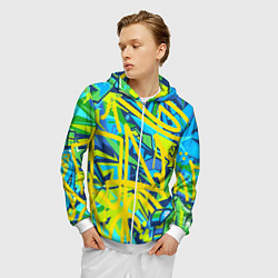 Толстовка 3D на молнии мужская Желто-зеленое граффити, цвет: 3D-белый — фото 2