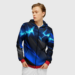 Толстовка 3D на молнии мужская Абстракция синяя из градиента и линий, цвет: 3D-красный — фото 2