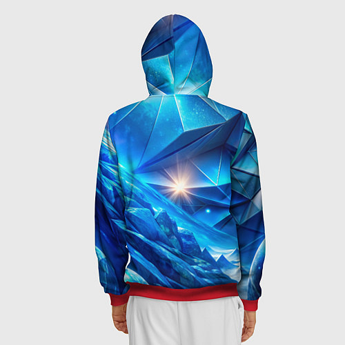 Мужская толстовка на молнии Синяя объемная абстракция со вспышкой / 3D-Красный – фото 4