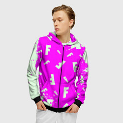 Толстовка 3D на молнии мужская Fortnite pattern pink, цвет: 3D-черный — фото 2