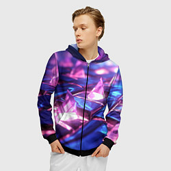 Толстовка 3D на молнии мужская Абстракция из блестящих камней и плит, цвет: 3D-черный — фото 2