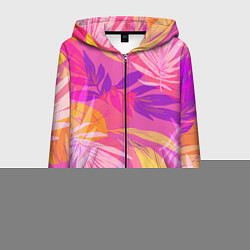 Мужская толстовка на молнии Летний фон с цветными листьями в акварельном стиле