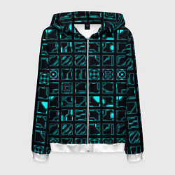 Толстовка 3D на молнии мужская Квадратные геометрические инженерные синие схемы п, цвет: 3D-белый