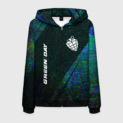 Толстовка 3D на молнии мужская Green Day glitch blue, цвет: 3D-черный