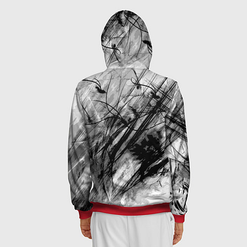 Мужская толстовка на молнии Серый абстрактный серо-черный шрих / 3D-Красный – фото 4
