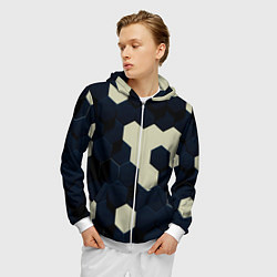 Толстовка 3D на молнии мужская Соты абстракция, цвет: 3D-белый — фото 2