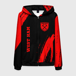 Толстовка 3D на молнии мужская West Ham - red gradient вертикально, цвет: 3D-черный