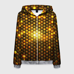 Толстовка 3D на молнии мужская Металлические соты - роскошный блеск золота, цвет: 3D-меланж