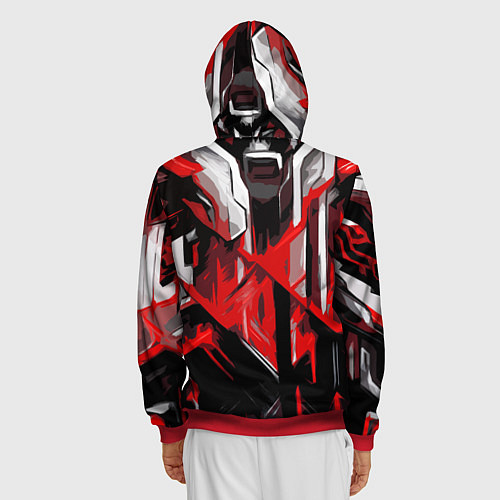 Мужская толстовка на молнии Red and white abstraction on a black background / 3D-Красный – фото 4