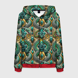 Мужская толстовка на молнии Паттерн зеленые темные змеи