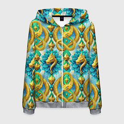 Мужская толстовка на молнии Золотистые змеи и цветы