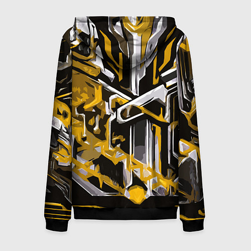 Мужская толстовка на молнии Жёлто-белая агрессивная абстракция на чёрном фоне / 3D-Черный – фото 2