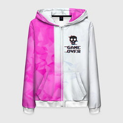 Толстовка 3D на молнии мужская Game over pink abstraction, цвет: 3D-белый