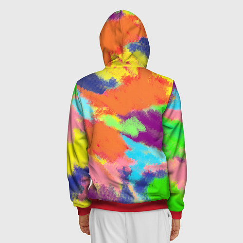 Мужская толстовка на молнии Яркие пятна мелками - текстура / 3D-Красный – фото 4