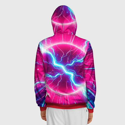 Мужская толстовка на молнии Неоновая абстракция - нейроарт / 3D-Красный – фото 4