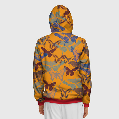 Мужская толстовка на молнии Бабочки на оранжевом - паттерн / 3D-Красный – фото 4