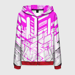 Мужская толстовка на молнии Агрессивные розовые полосы на белом фоне