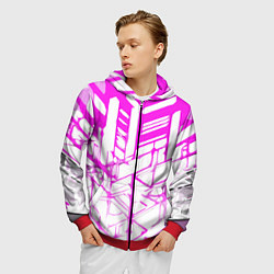 Толстовка 3D на молнии мужская Агрессивные розовые полосы на белом фоне, цвет: 3D-красный — фото 2