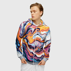 Толстовка 3D на молнии мужская Жидкие разноцветные краски, цвет: 3D-меланж — фото 2