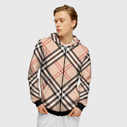 Толстовка 3D на молнии мужская Стильная клетка - шотландка, крупно, цвет: 3D-черный — фото 2