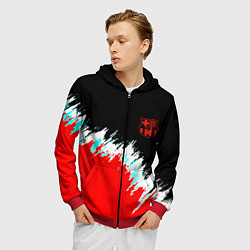 Толстовка 3D на молнии мужская Барселона фк краски, цвет: 3D-красный — фото 2