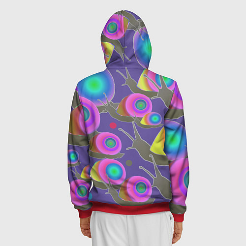 Мужская толстовка на молнии Разноцветные улитки - паттерн с градиентом / 3D-Красный – фото 4