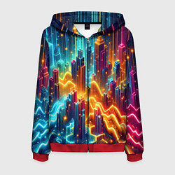 Толстовка 3D на молнии мужская Neon metropolis - vaporwave, цвет: 3D-красный