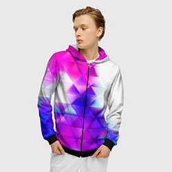 Толстовка 3D на молнии мужская Неоновые треугольники абстракция, цвет: 3D-черный — фото 2