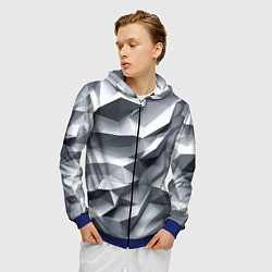 Толстовка 3D на молнии мужская Белая геометрия с искажением, цвет: 3D-синий — фото 2