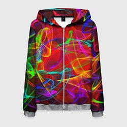 Толстовка 3D на молнии мужская Неоновые волны дыма, цвет: 3D-меланж