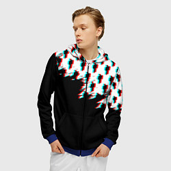 Толстовка 3D на молнии мужская Billie Eilish pattern glitch, цвет: 3D-синий — фото 2