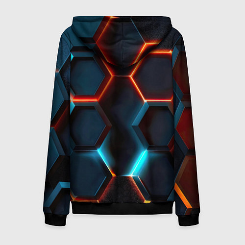 Мужская толстовка на молнии Неоновые темно синие соты / 3D-Черный – фото 2