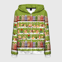 Мужская толстовка на молнии Много капибар семьей на Новый год и Рождество