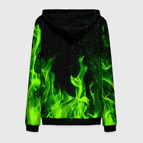 Мужская толстовка на молнии Огонь зелёный текстура / 3D-Черный – фото 2