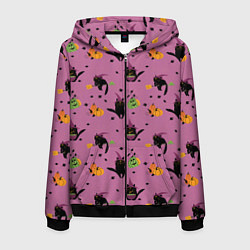 Мужская толстовка на молнии Хэллоуин и кот ведьмы