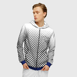 Толстовка 3D на молнии мужская Герб РФ клетка паттерн, цвет: 3D-синий — фото 2