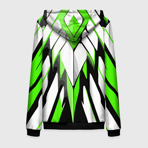 Мужская толстовка на молнии Агрессивные чёрно-зелёные полосы на белом фоне / 3D-Черный – фото 2