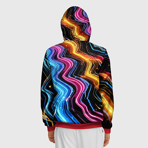 Мужская толстовка на молнии Неоновые полосы - нейроарт / 3D-Красный – фото 4